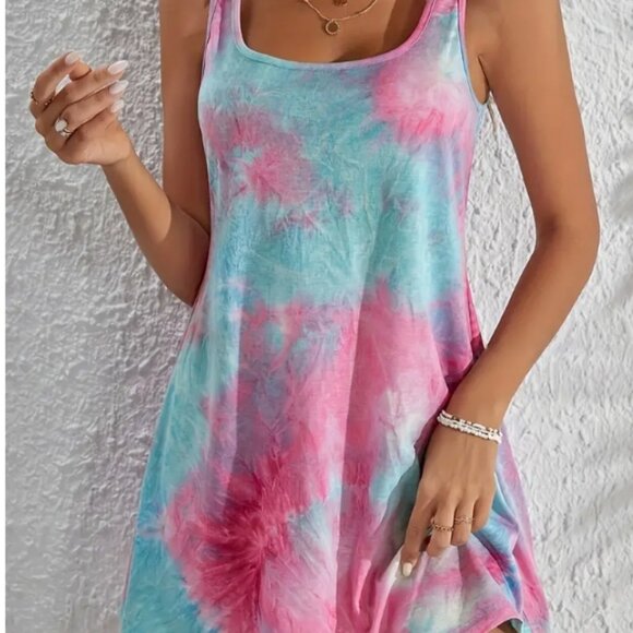 New! Tie Dye Scoop Neck Tank Dress - Picture 2 of 4